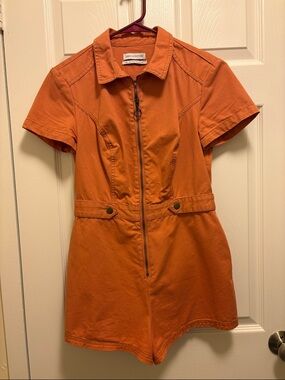 Urban Outfitters Orange Short-Sleeve Zip Front Jacket Romper